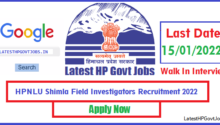 HPNLU Shimla Field Investigators Recruitment 2022