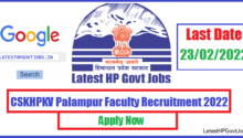 CSKHPKV Palampur Faculty Recruitment 2022