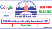 SJVN Shimla Apprenticeship Recruitment 2022