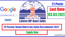 YS Parmar Nauni University Solan Recruitment 2022