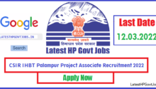 CSIR IHBT Palampur Project Associate Recruitment 2022