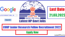 CUHP Junior Research Fellow (JRF) Recruitment 2022