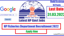 HP Fisheries Department Field Assistant Recruitment 2022