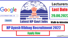 HP Ayush Vibhag Recruitment 2022, Lecturer