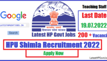 HPU Shimla Recruitment 2022, Teaching Staff