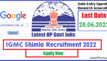 IGMC Shimla Recruitment 2022, Data Entry Operator