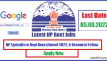 HP Agriculture Dept Recruitment 2022, Jr Research Fellow