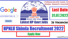 HPNLU Shimla Recruitment 2022,Professor,Security Guard other