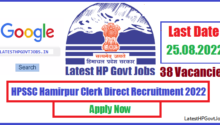 HPSSC Hamirpur Clerk Direct Recruitment 2022