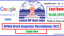 HPNLU Work Inspector Recruitment 2022