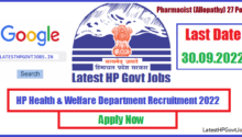 HP Health & Welfare Department Recruitment 2022, Pharmacist