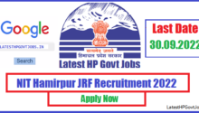 NIT Hamirpur JRF Recruitment 2022