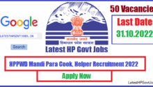 HPPWD Mandi Para Cook, Helper Recruitment 2022