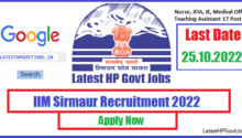 IIM Sirmaur Recruitment 2022, Nurse, JOA, JE