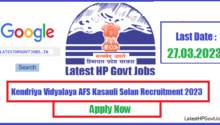 Kendriya Vidyalaya AFS Kasauli Solan Recruitment 2023