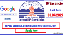 HPPWD Shimla Jr. Draughtsman Recruitment 2024